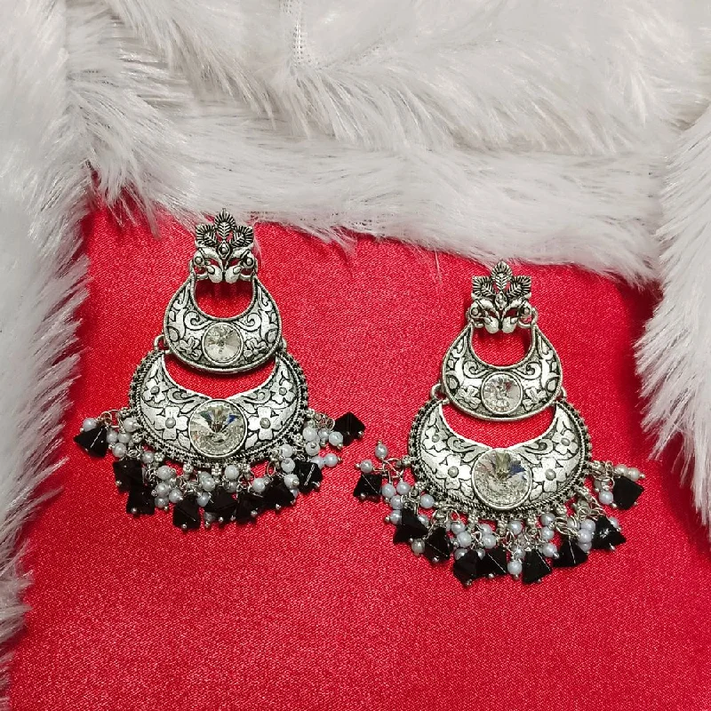 women unique stud earrings -Bhavi Crystal Stone Silver Plated Dangler Earrings