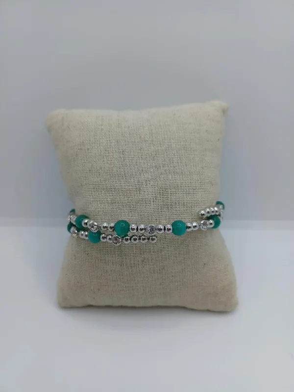 women gemstone bracelets -Green Moonstone Coil Bracelet