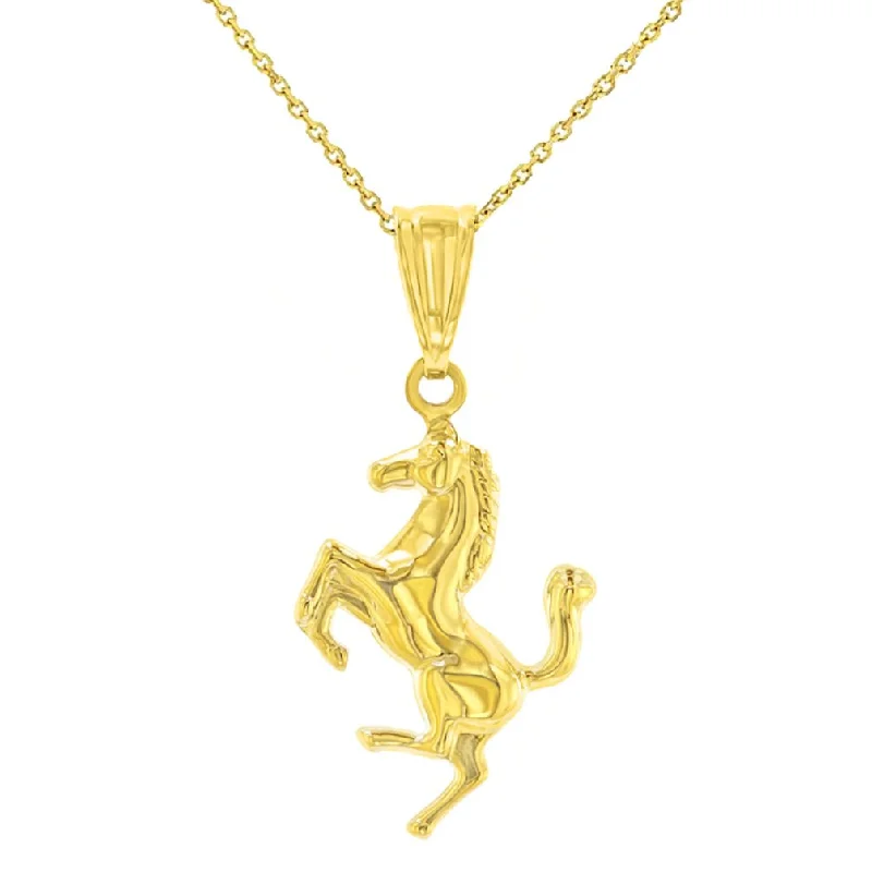 women sterling silver necklaces -High Polish 14K Yellow Gold Stallion Horse Charm Animal Pendant Necklace