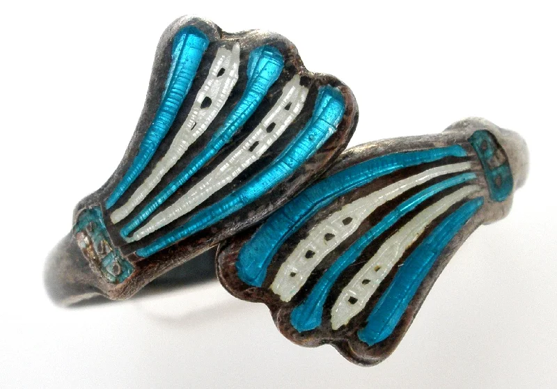 women ring sets -Sterling Silver Siam Blue Enamel Ring Vintage