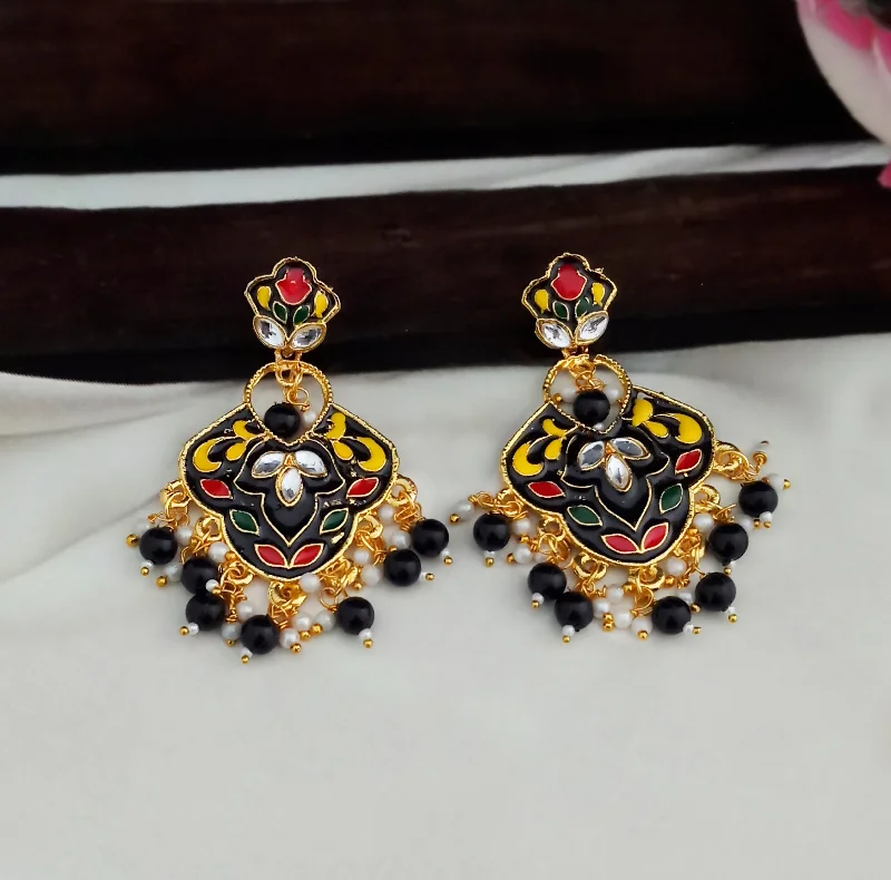 women retro earrings -Amina Creation Gold Plated Meenakari Dangler Earrings