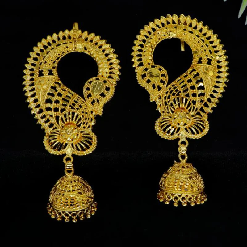 women gemstone stud earrings -Mahavir Gold Plated Earcuff Jhumki Earrings