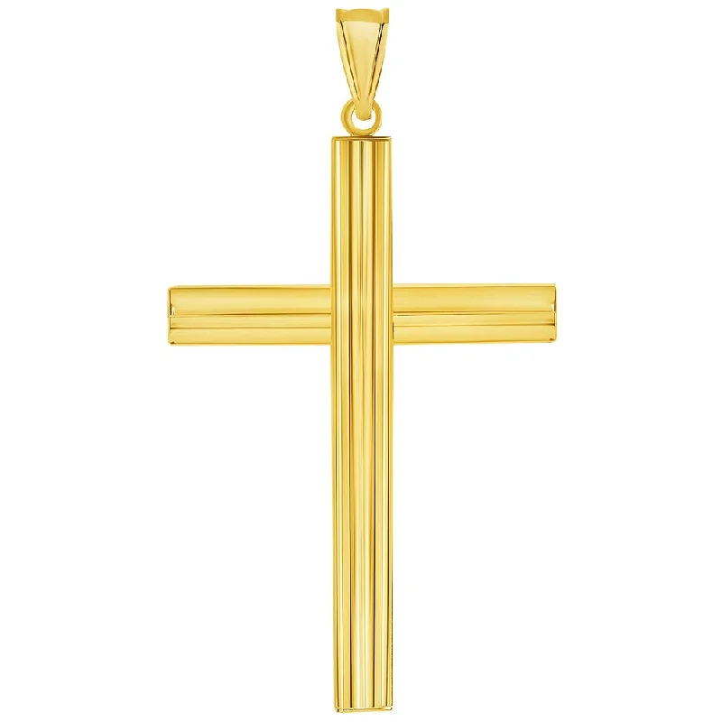 women personalized necklaces -14k Yellow Gold High Polished Large Plain Religious Cross Pendant