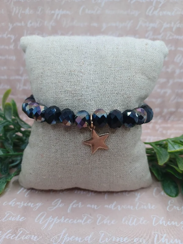 women luxury bracelets -Black Beaded Bracelet w/ Star Charm