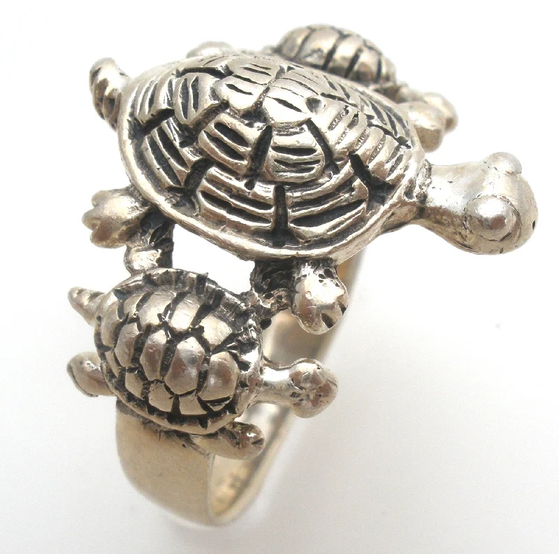 women gold engagement rings -Triple Turtle Ring Sterling Silver Size 7.5