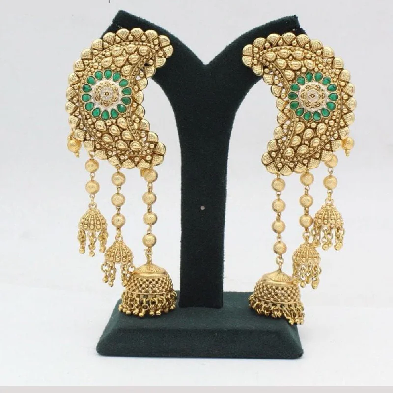 women elegant gold earrings -Manisha Jewellery Gold Plated Pota Stone Earcuff Jhumki