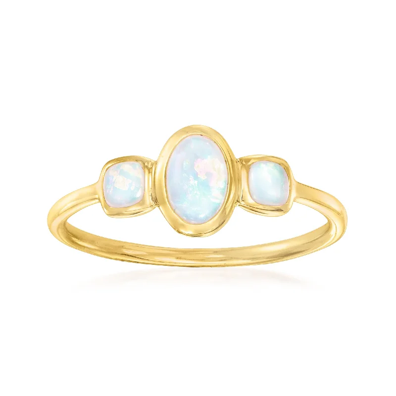 elegant engagement rings -Ross-Simons Opal 3-Stone Ring in 14kt Yellow Gold