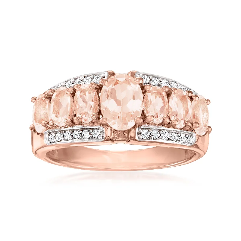 oval engagement rings -Ross-Simons Morganite and . Diamond Ring in 18kt Rose Gold Over Sterling