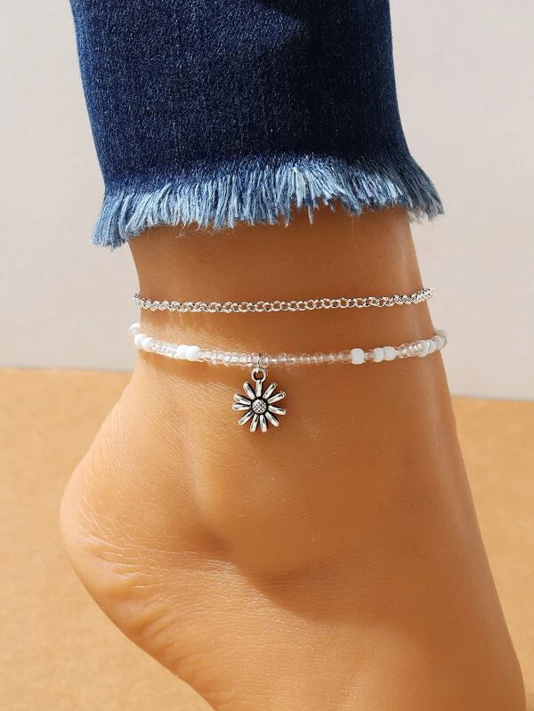 women classic bangles -Silver Daisy Bracelet/Anklet