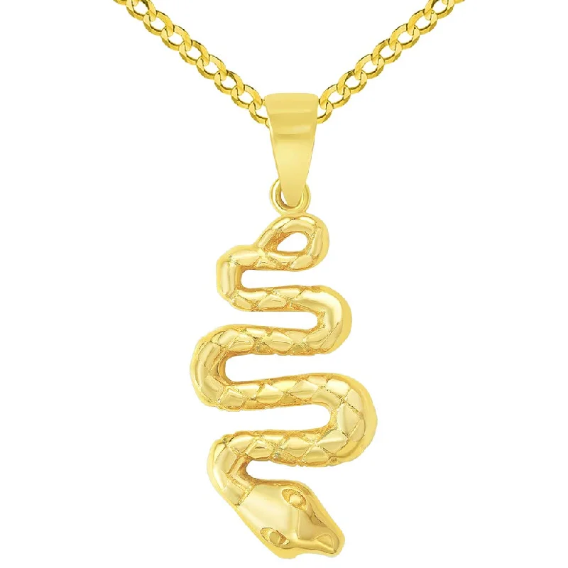 women art deco necklaces -14k Yellow Gold Snake Slithering Down Pendant with Cuban Curb Chain Necklace