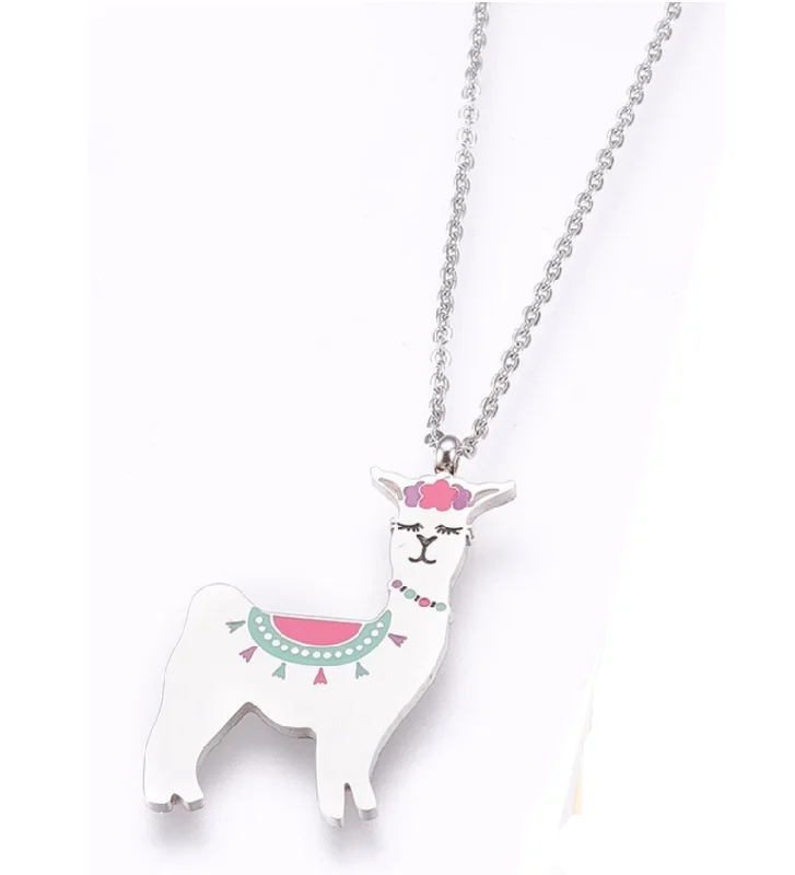 women rhinestone necklaces -Children's Silver Coloured Llama Pendant Necklace