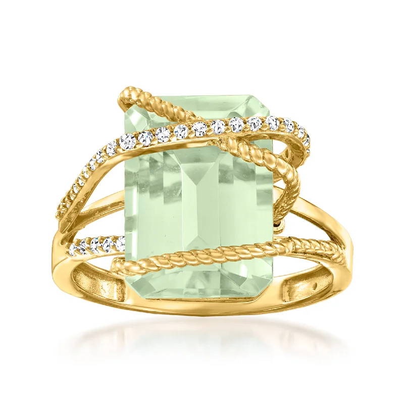 emerald green engagement rings -Ross-Simons Prasiolite and . Diamond Ring in 14kt Yellow Gold