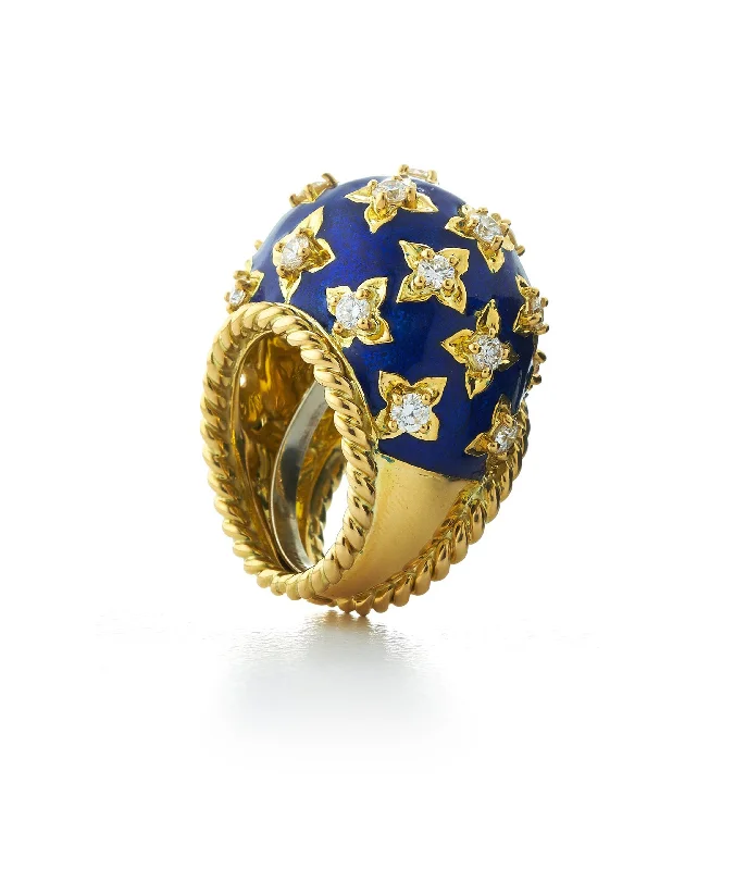 women birthstone engagement rings -Star Ring, Blue Enamel