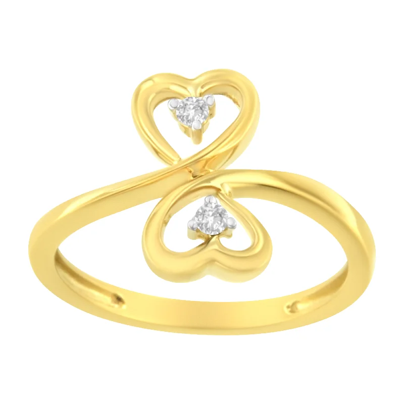 women antique engagement rings -14KT Yellow Gold 1/20 ctw. Dual Heart Diamond Ring