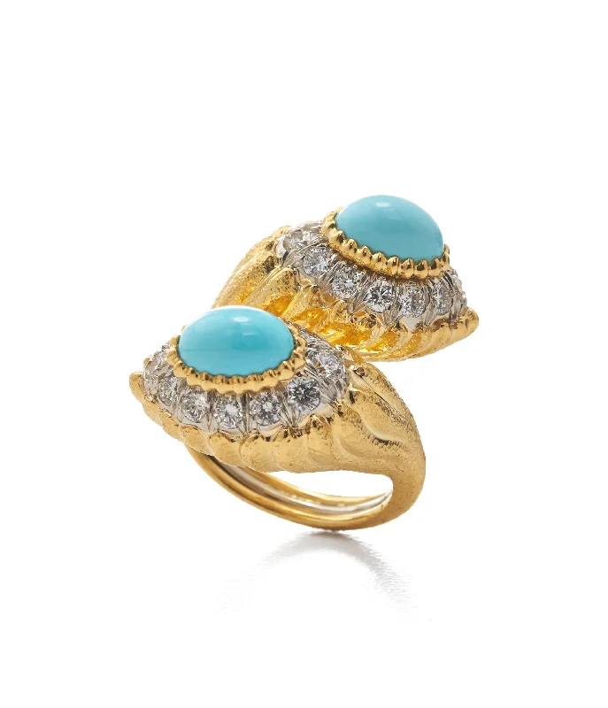 women halo diamond rings -Mount Olympus Crossover Ring, Turquoise