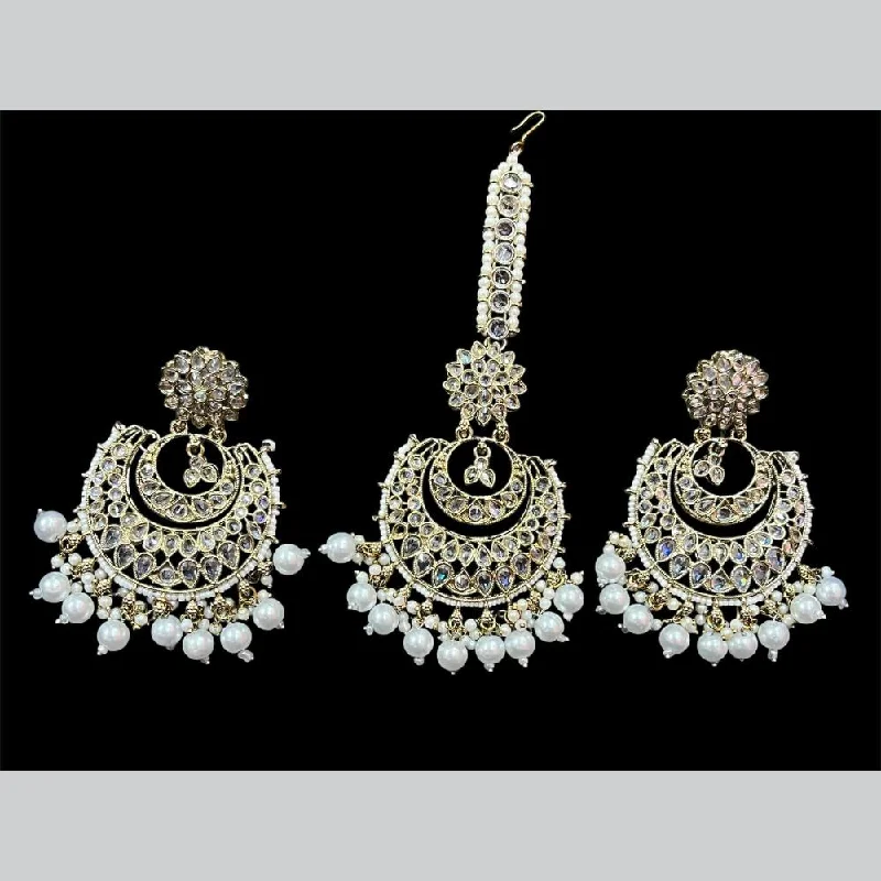 women personalized earrings -Shree Chamunda Jewellers Gold Plated Crystal Stone Dangler Earrings With Maangtikka