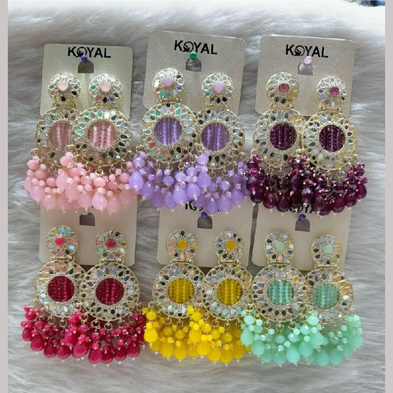 women bold earrings -Kavita Art Gold Plated Mirror And Beads Dangler Earrings (Assorted Color 1 Piece Only)