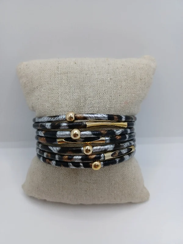 women double chain bracelets -Grey Leopard Leather Style Bracelet