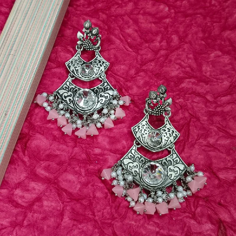 women handmade earrings -Bhavi Crystal Stone Silver Plated Dangler Earrings