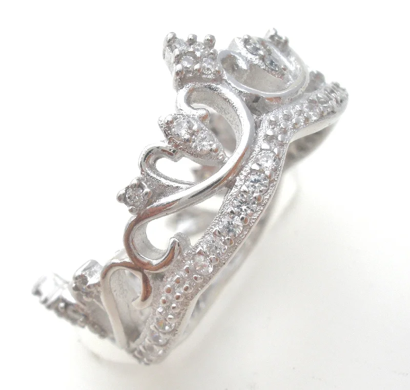 women affordable rings -Sterling Silver CZ Crown Ring Size 7