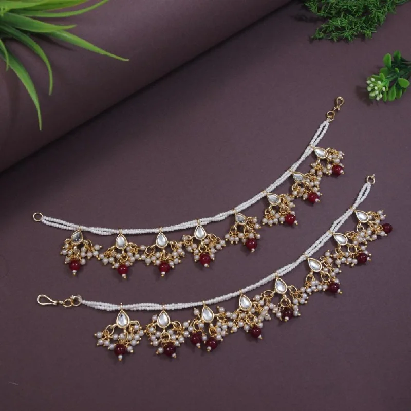 women fashion earrings -Etnico Gold Plated Long Pearl Drop Beads Earchain Accessories For Women (E2930M)