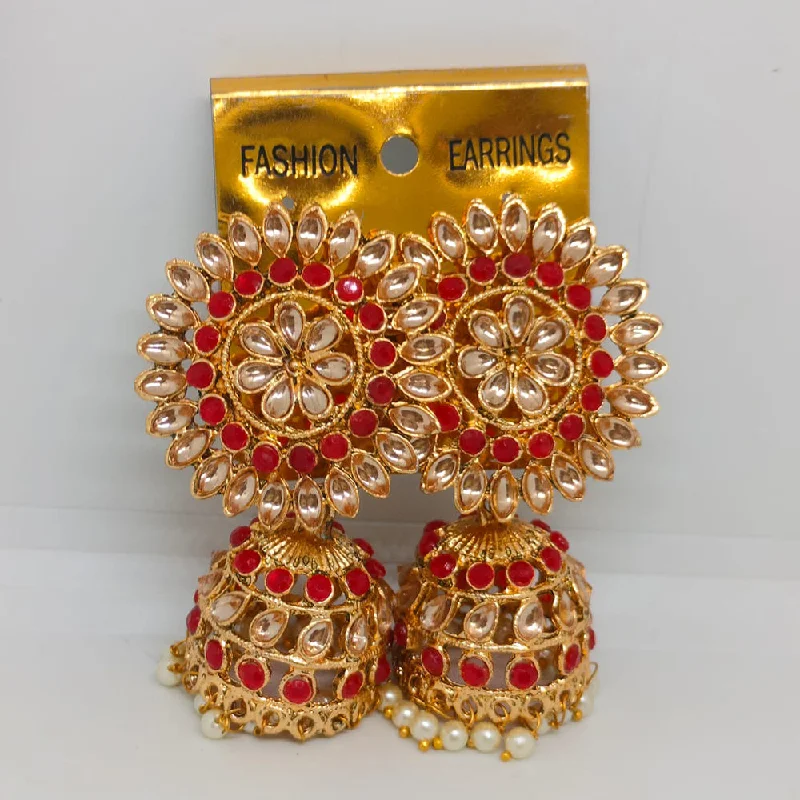 women bold earrings -Khushboo Jewellers Gold Plated Kundan Stone And Pearls Jhumkis  Earrings