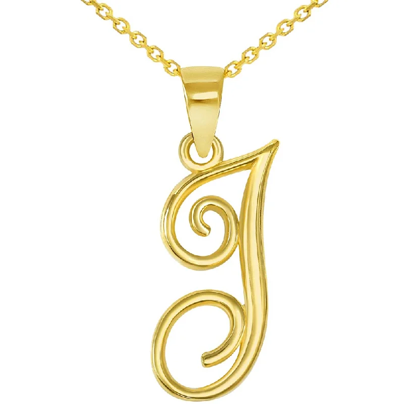 women natural stone necklaces -14k Yellow Gold Elegant Script Letter J Cursive Initial Pendant Necklace