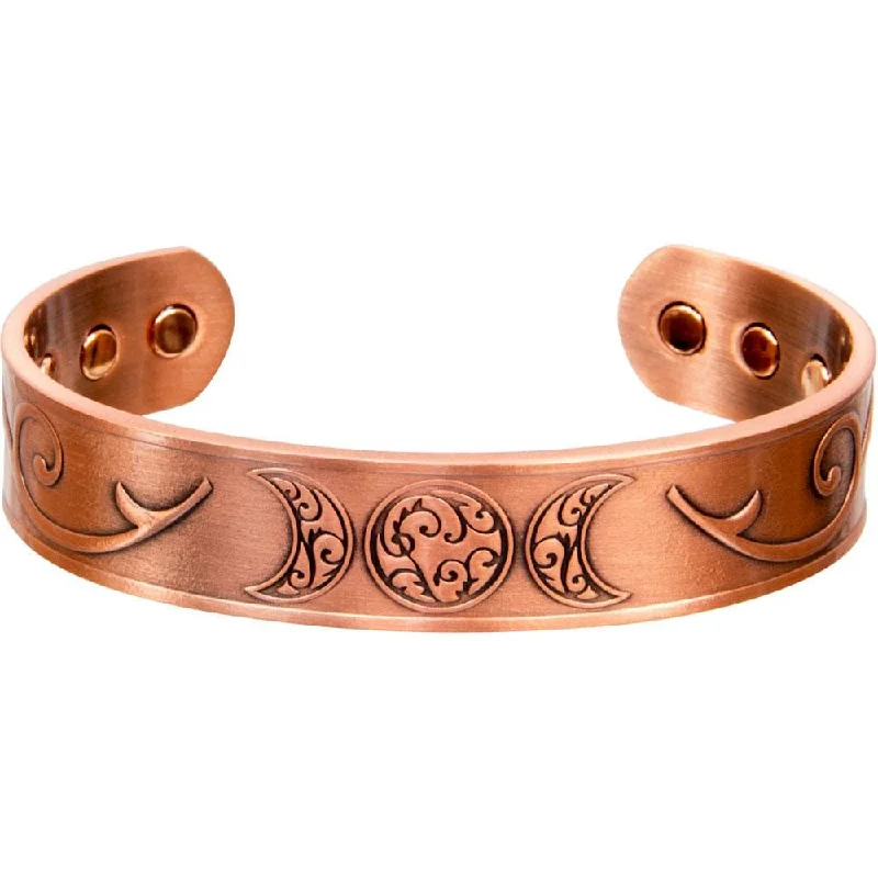 women gemstone bracelets -Antique Copper Magnetic Bracelet - Triple Moon