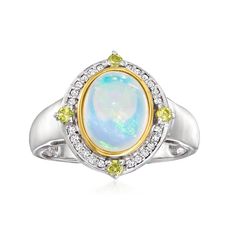 diamond halo engagement rings -Ross-Simons Ethiopian Opal and Diamond Ring With . Peridot in Sterling Silver and 14kt Yellow Gold