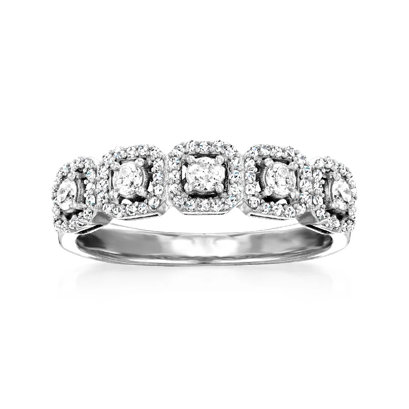 vintage-style diamond engagement rings -Ross-Simons Diamond 5-Stone Ring in Sterling Silver