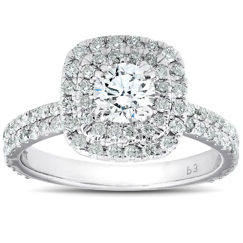 halo diamond engagement rings -1 1/3 Ct Cushion Halo Diamond Pave Engagement Ring 14k White Gold