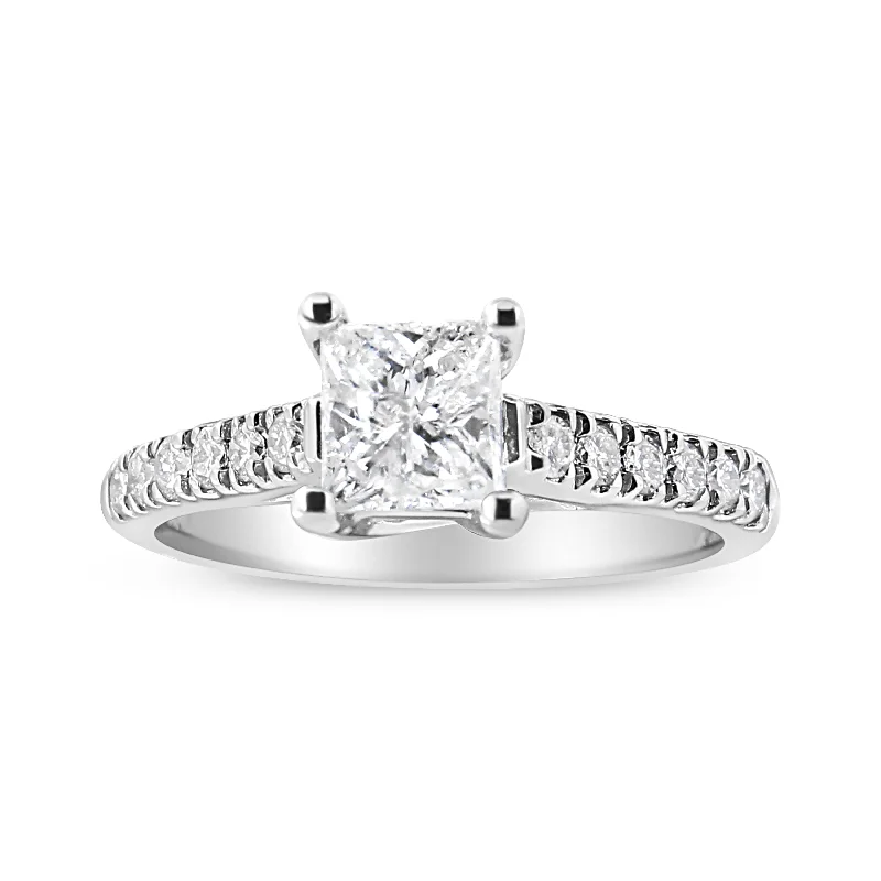 emerald and diamond engagement rings -14K White Gold 1 1/5 Cttw 4-Prong Set Princess Diamond Classic Engagement Ring Ring