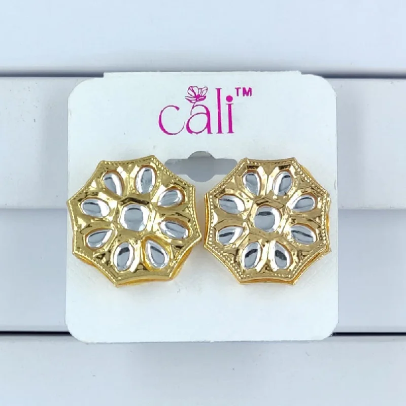 women trendy earrings -Corbeda Fashion Gold Plated Kundan Stone Stud Earrings