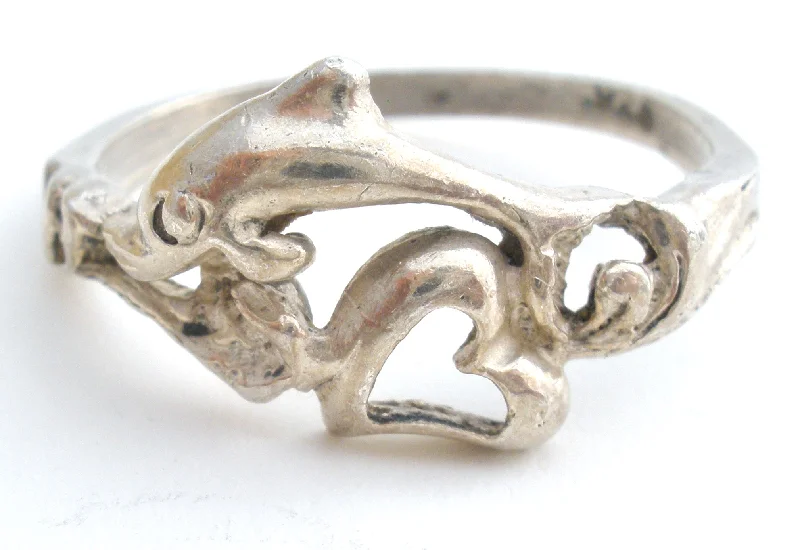 women adjustable rings -Dolphin Heart Ring In Sterling Silver Size 8