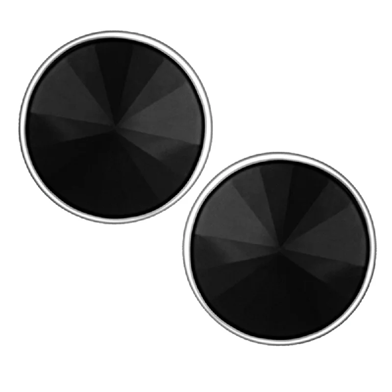 women chandelier earrings -Bhavi Jewels Rhodium Plated Black Swarovski Crystal Round Piercing Stud Earring Pair For Men