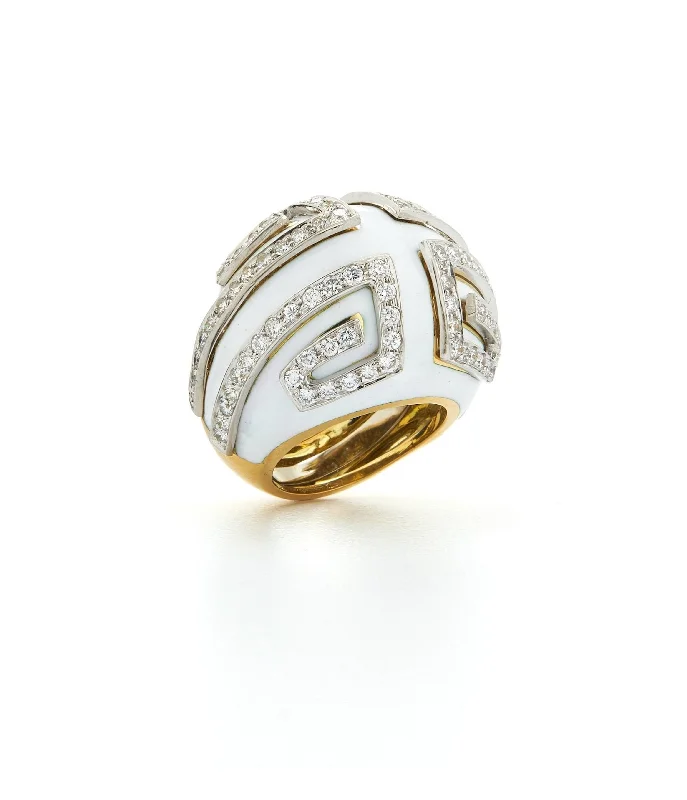 women emerald cut rings -Scroll Ring, White Enamel