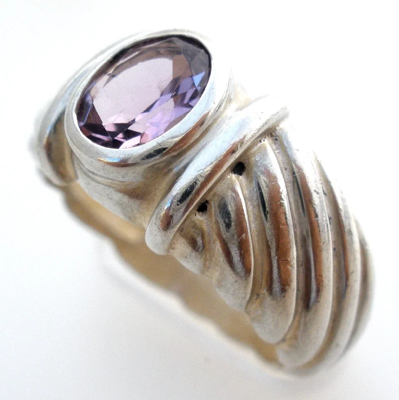 women vintage-style rings -Amethyst Cable Ring Sterling Silver Size 7.5