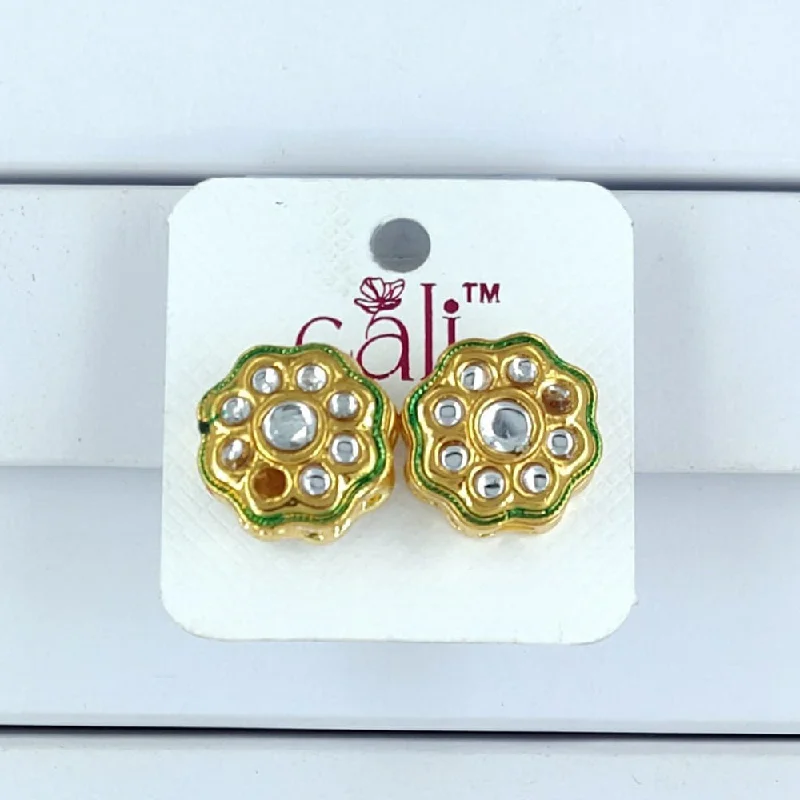 women gold-plated earrings -Corbeda Fashion Gold Plated Kundan Stone Stud Earrings