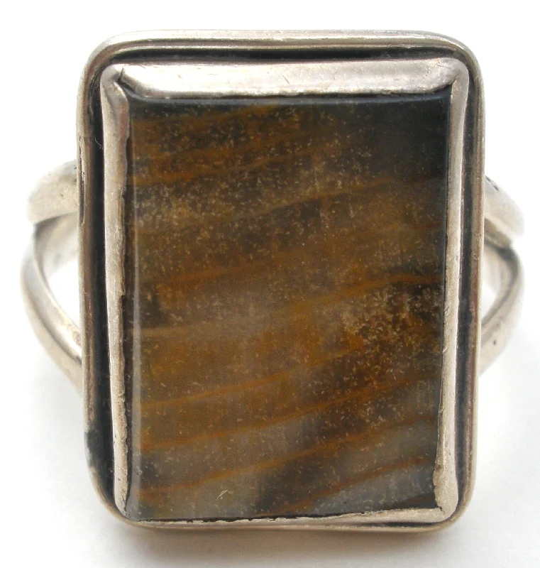 women cushion cut rings -Brown Banded Agate Sterling Ring Size 9