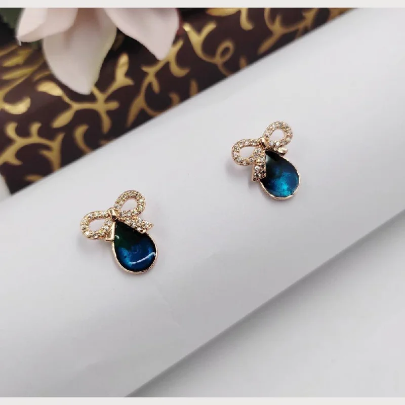 women gemstone earrings -Aamrapali Rose Gold Plated Austrian Stone Stud Earrings