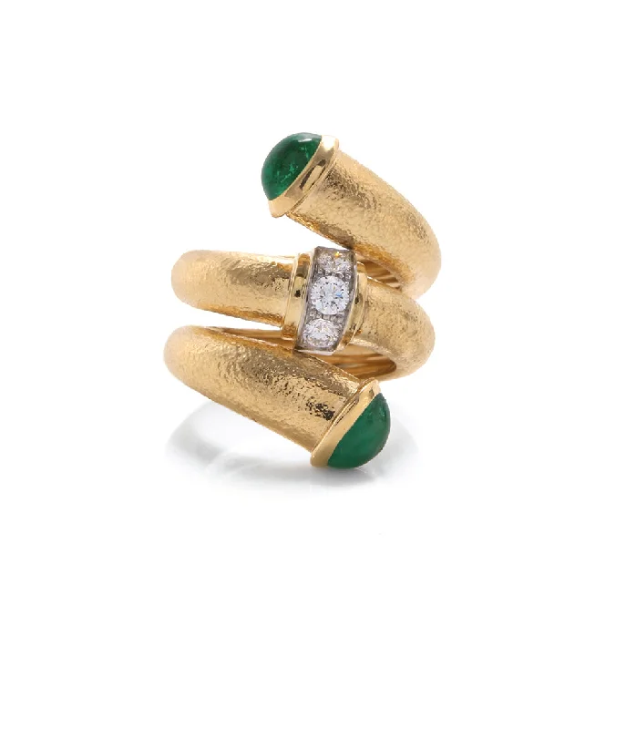 women black diamond rings -Emerald Pipe Ring, Hammered 18K Gold