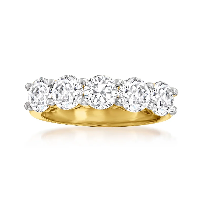 stackable engagement rings -Ross-Simons Diamond 5-Stone Ring in 14kt Yellow Gold