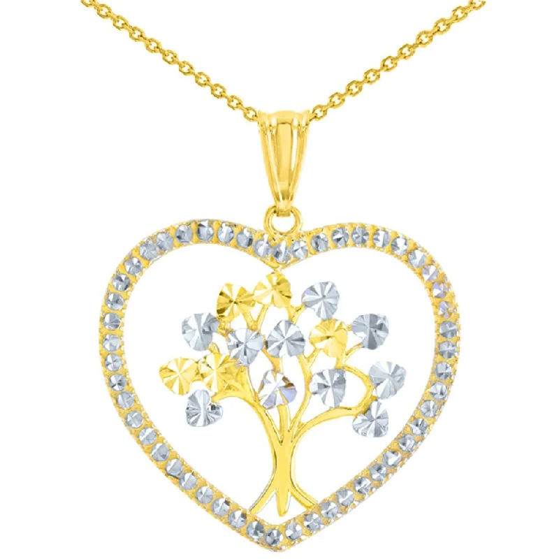 women designer necklaces -Polished 14K Yellow Gold Textured Heart Shaped Tree of Life Pendant Necklace