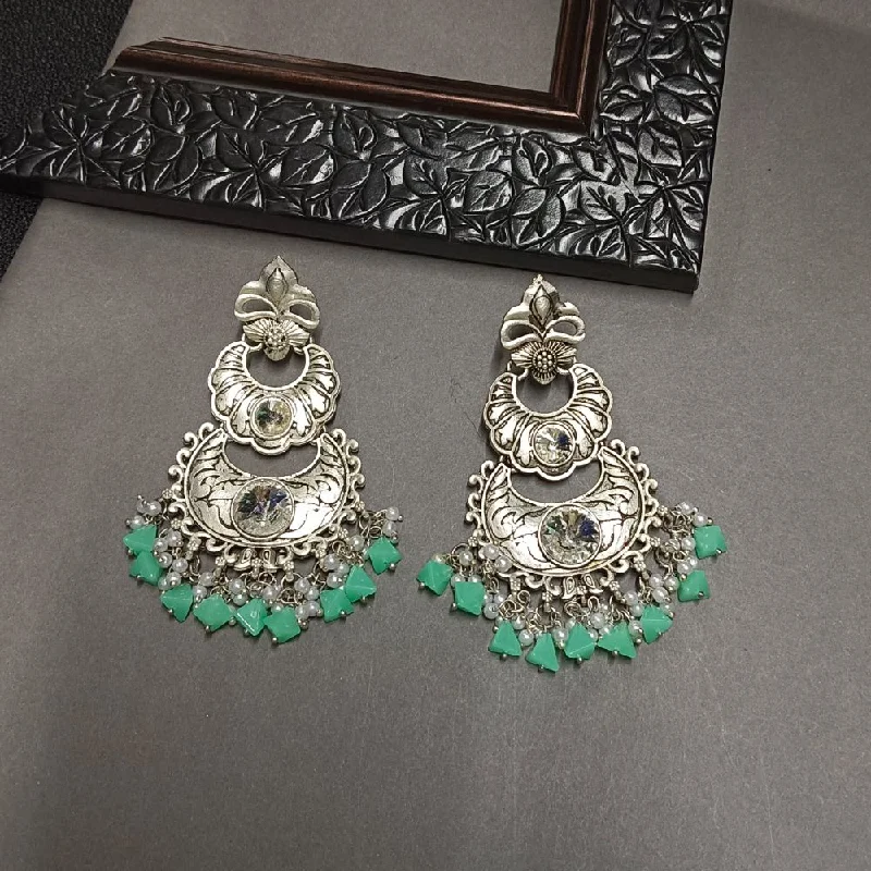 women handmade earrings -Bhavi Crystal Stone Silver Plated Dangler Earrings