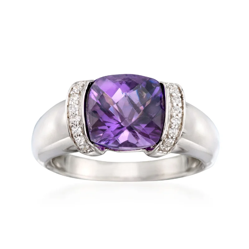 unique engagement rings -Ross-Simons Amethyst and . CZ Ring in Sterling Silver