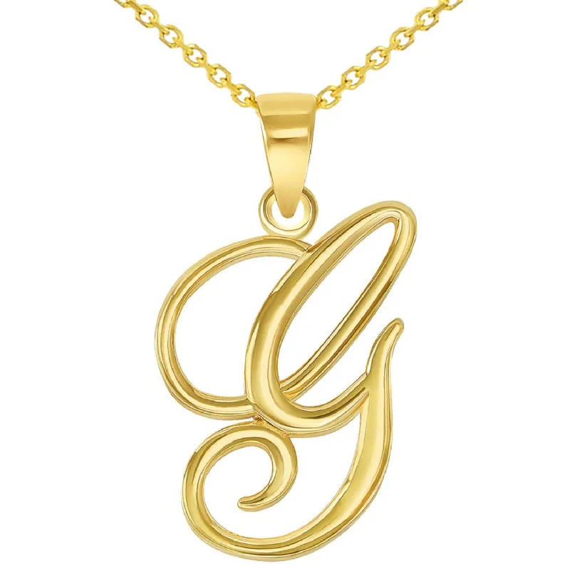 women statement silver necklaces -14k Yellow Gold Elegant Script Letter G Cursive Initial Pendant Necklace