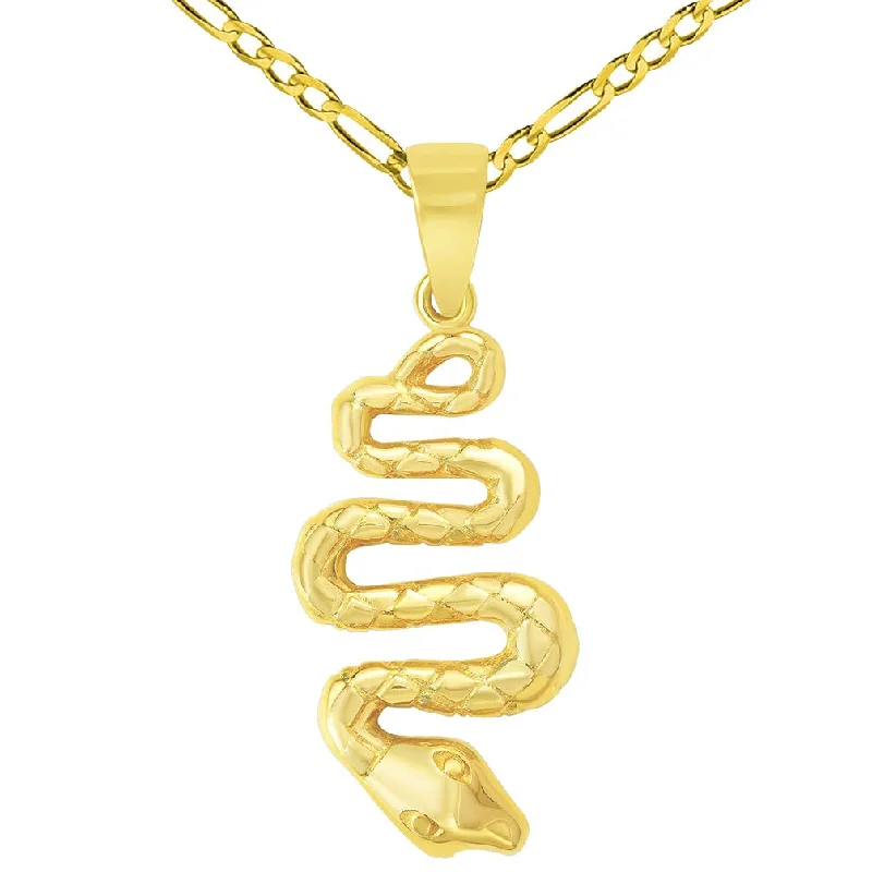 women birthstone pendant necklaces -14k Yellow Gold Snake Slithering Down Pendant with Figaro Chain Necklace