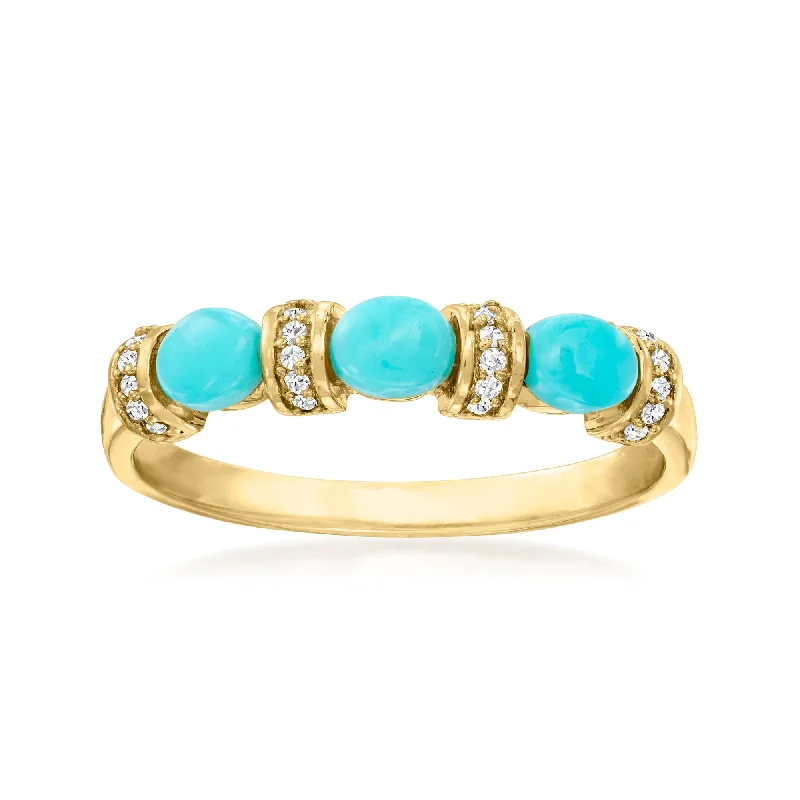 three-stone engagement rings -Canaria Turquoise Ring With Diamond Accents in 10kt Yellow Gold