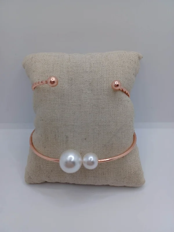 women stacking charm bracelets -Rose Gold Bracelet Set w/ Pearl Accents