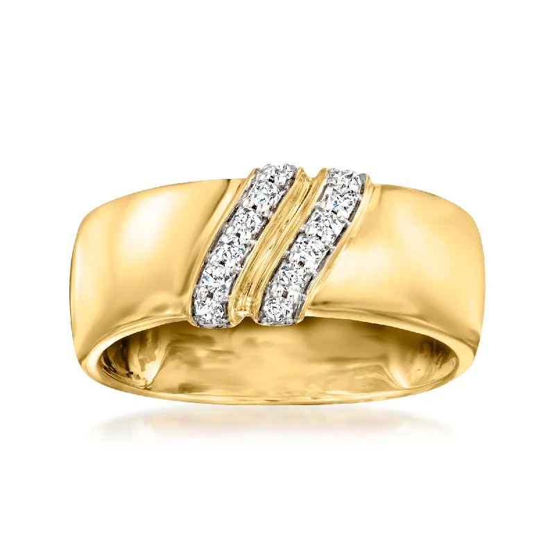 round brilliant cut engagement rings -Ross-Simons Diamond Double-Stripe Ring in 18kt Yellow Gold